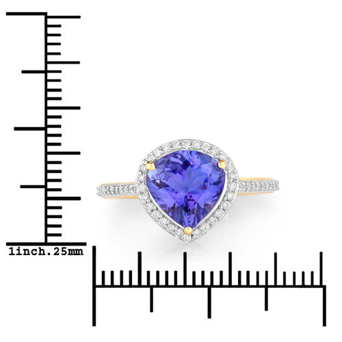 2.49 Carat Genuine Tanzanite and White Diamond 14K Yellow Gold Ring - Image 3