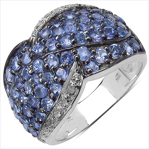2.50 Carat Genuine Tanzanite & White Topaz .925 Sterling Silver Ring - Image 4