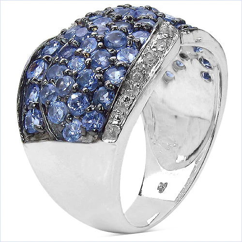 2.50 Carat Genuine Tanzanite & White Topaz .925 Sterling Silver Ring - Image 6