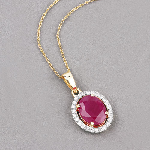 2.51 Carat Genuine Ruby and White Diamond 10K Yellow Gold Pendant - Image 4