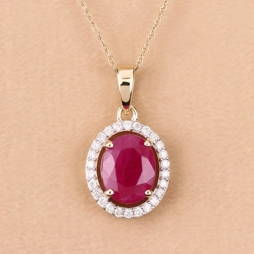 2.51 Carat Genuine Ruby and White Diamond 10K Yellow Gold Pendant - Image 5