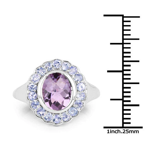 2.53 Carat Genuine Amethyst and Tanzanite .925 Sterling Silver Ring - Image 6