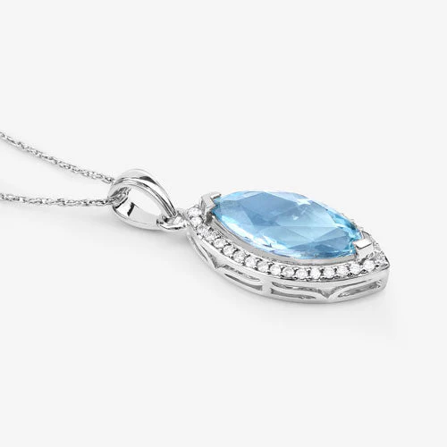 2.55 Carat Genuine Aquamarine and White Diamond 14K White Gold Pendant - Image 10