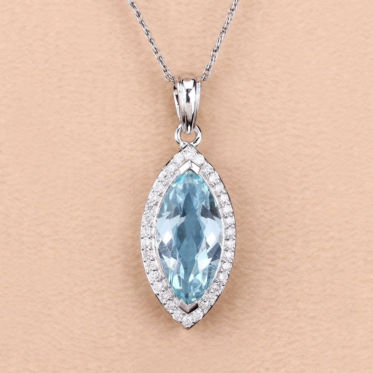 2.55 Carat Genuine Aquamarine and White Diamond 14K White Gold Pendant - Image 4