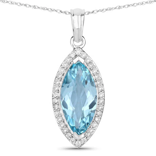 2.55 Carat Genuine Aquamarine and White Diamond 14K White Gold Pendant - Image 5