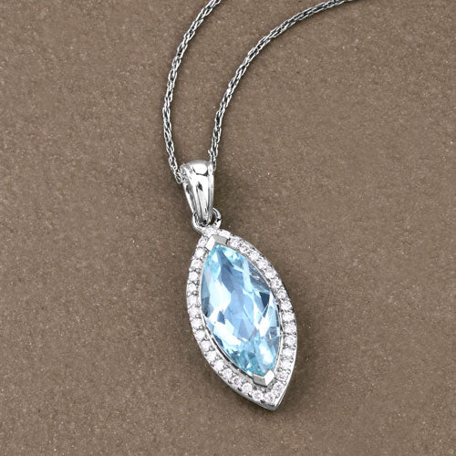 2.55 Carat Genuine Aquamarine and White Diamond 14K White Gold Pendant - Image 6