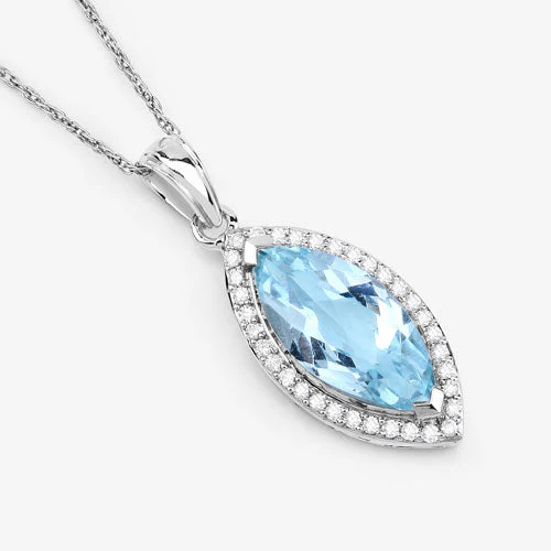 2.55 Carat Genuine Aquamarine and White Diamond 14K White Gold Pendant - Image 7
