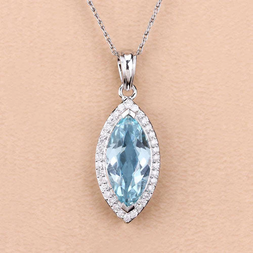 2.55 Carat Genuine Aquamarine and White Diamond 14K White Gold Pendant - Image 8