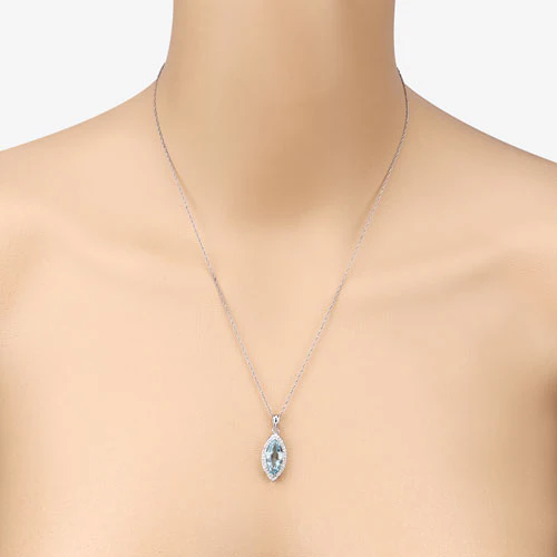 2.55 Carat Genuine Aquamarine and White Diamond 14K White Gold Pendant - Image 9