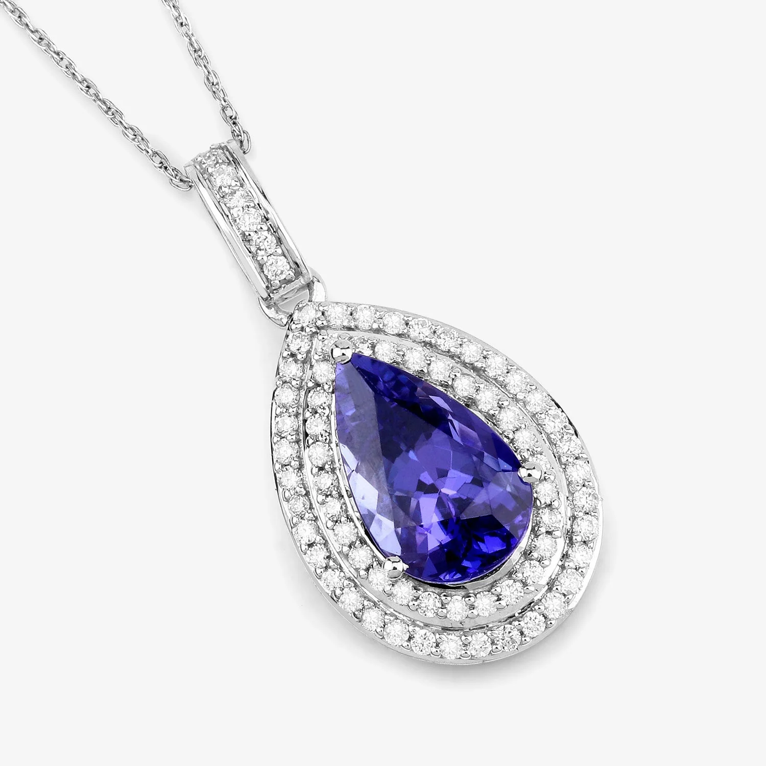 2.56 Carat Genuine Tanzanite and White Diamond 14K White Gold Pendant - Image 2