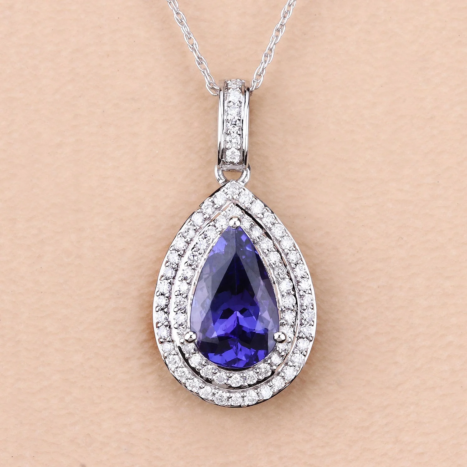 2.56 Carat Genuine Tanzanite and White Diamond 14K White Gold Pendant - Image 3