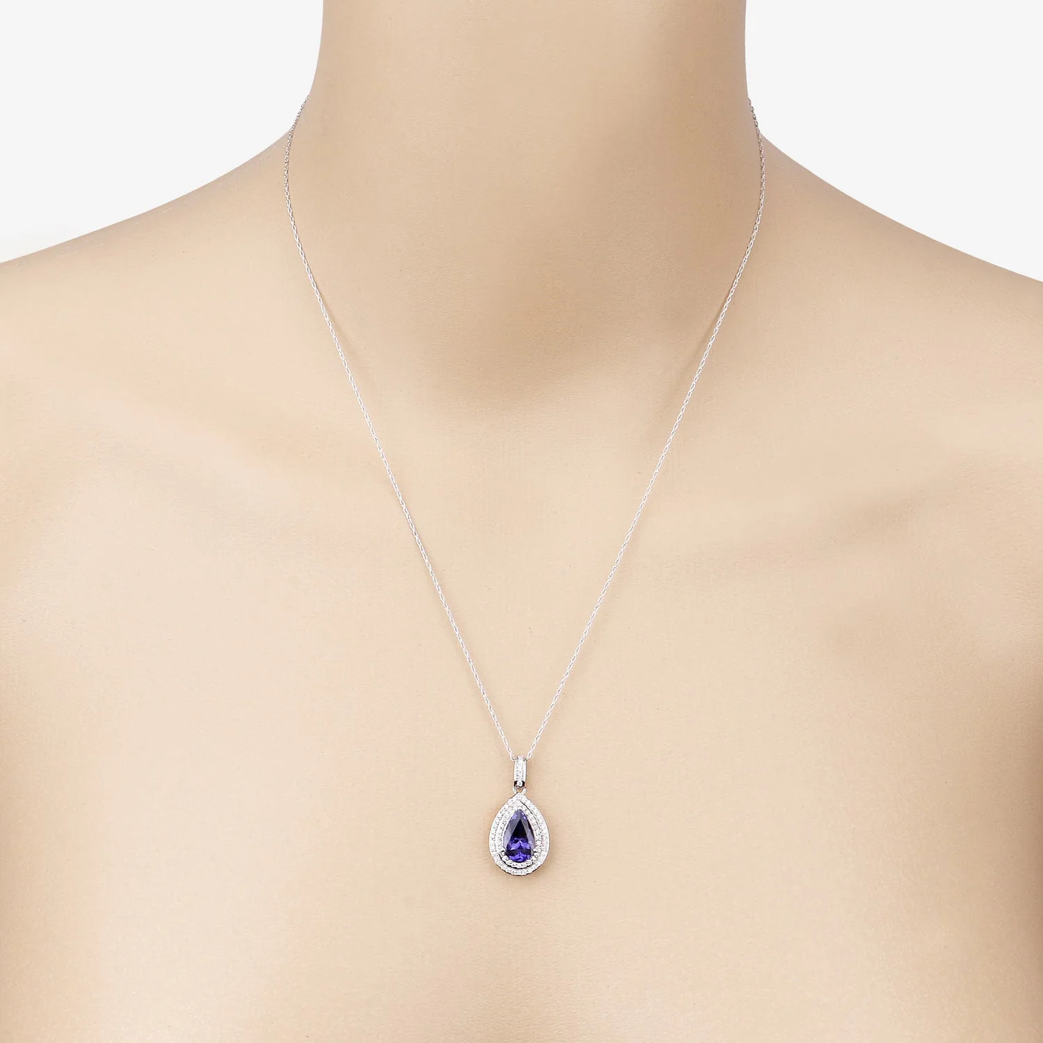 2.56 Carat Genuine Tanzanite and White Diamond 14K White Gold Pendant - Image 4