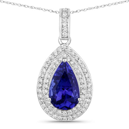 2.56 Carat Genuine Tanzanite and White Diamond 14K White Gold Pendant - Image 5