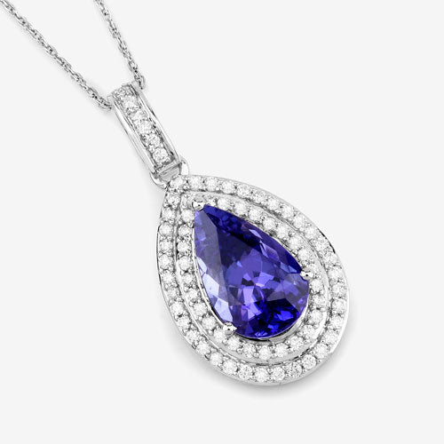 2.56 Carat Genuine Tanzanite and White Diamond 14K White Gold Pendant - Image 6