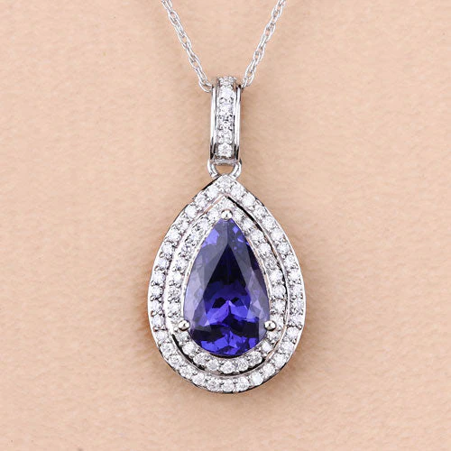 2.56 Carat Genuine Tanzanite and White Diamond 14K White Gold Pendant - Image 7