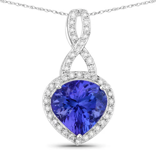 2.57 Carat Genuine Tanzanite and White Diamond 14K White Gold Pendant - Image 2