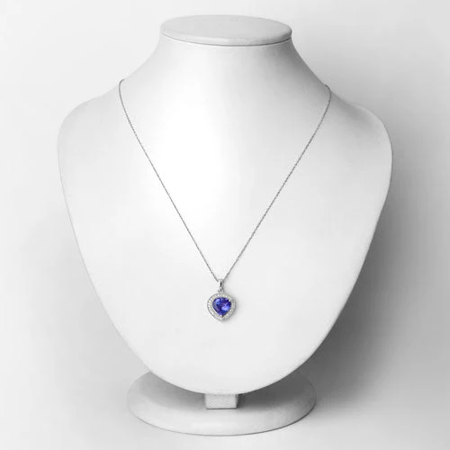 2.58 Carat Genuine Tanzanite and White Diamond 14K White Gold Pendant - Image 2