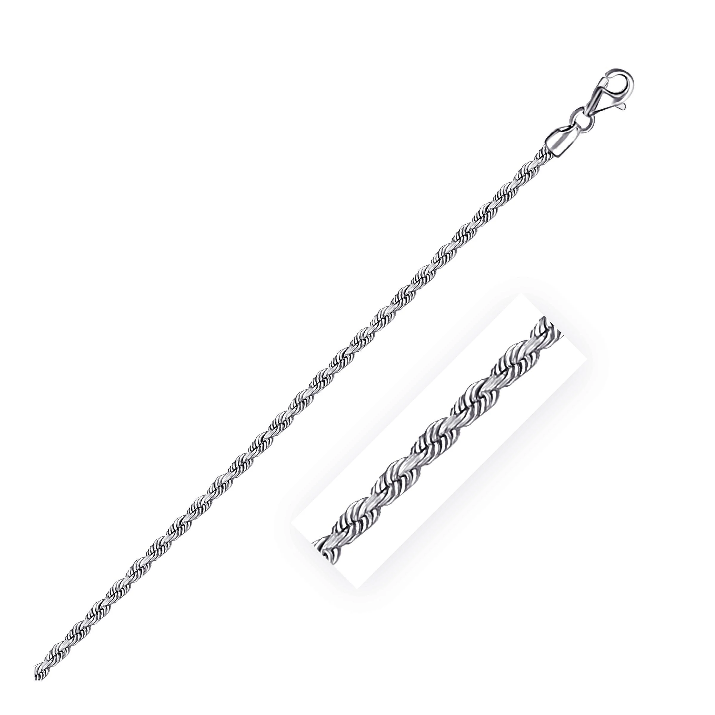 2.5mm 14k White Gold Solid Diamond Cut Rope Chain - Image 5