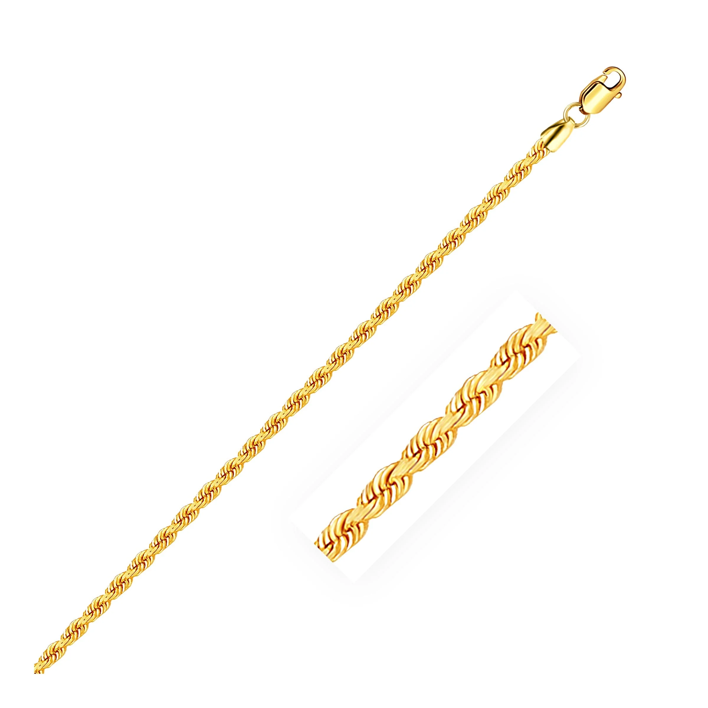 2.5mm 14k Yellow Gold Solid Rope Bracelet - Image 3