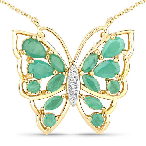 2.60 Carat Genuine Emerald and White Zircon .925 Sterling Silver Necklace - Image 5