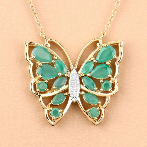 2.60 Carat Genuine Emerald and White Zircon .925 Sterling Silver Necklace - Image 9