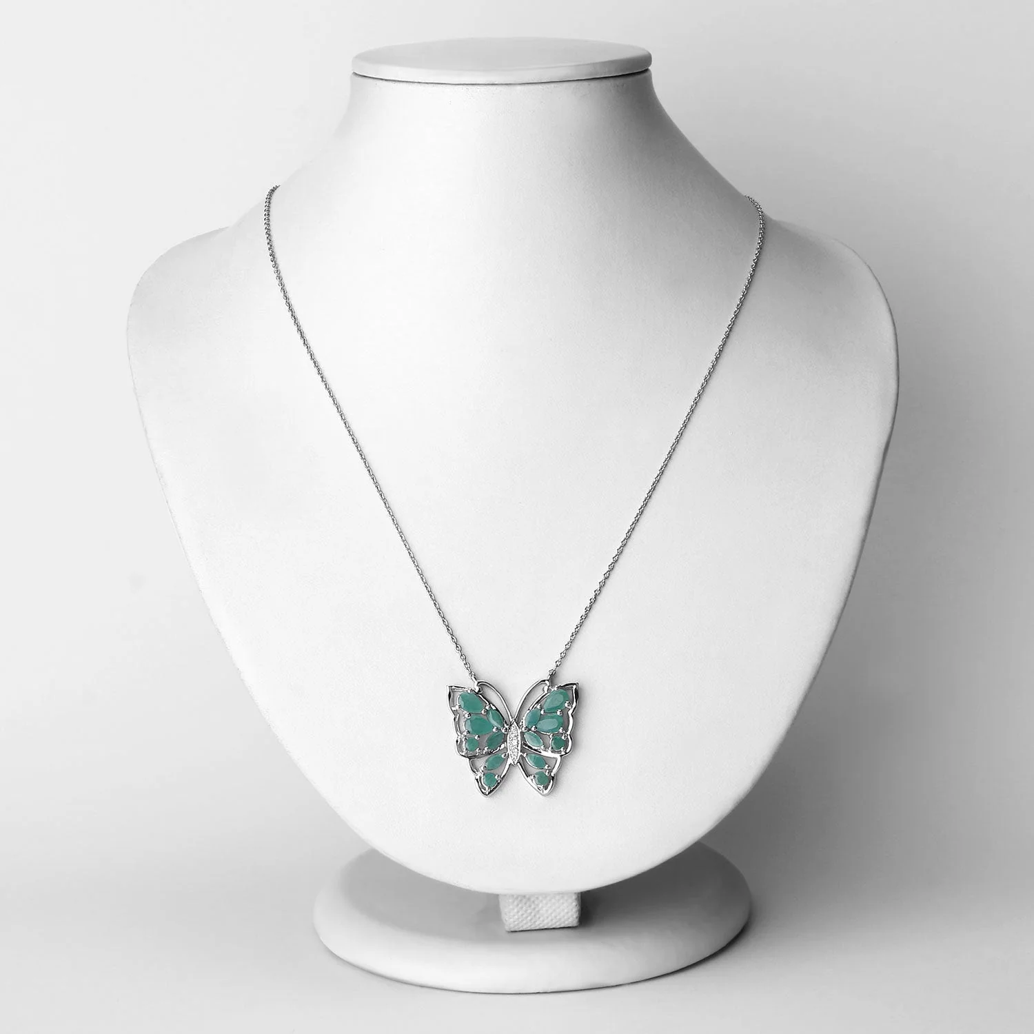 2.60 Carat Genuine Emerald and White Zircon .925 Sterling Silver Necklace - Image 2
