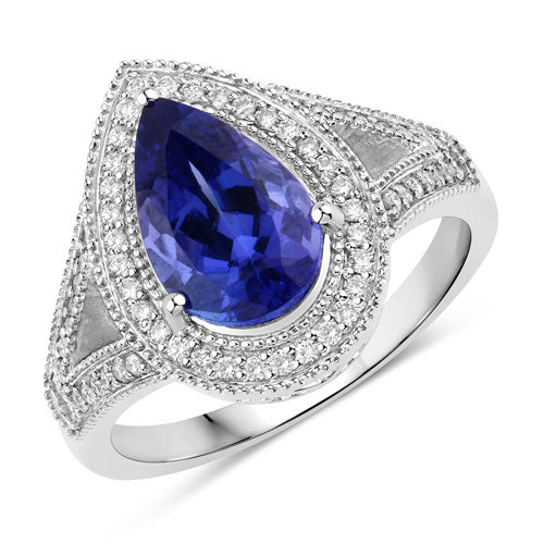 2.60 Carat Genuine Tanzanite and White Diamond 14K White Gold Ring - Image 4