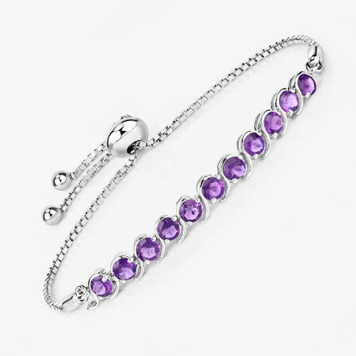 2.64 Carat Genuine Amethyst .925 Sterling Silver Bracelet - Image 10