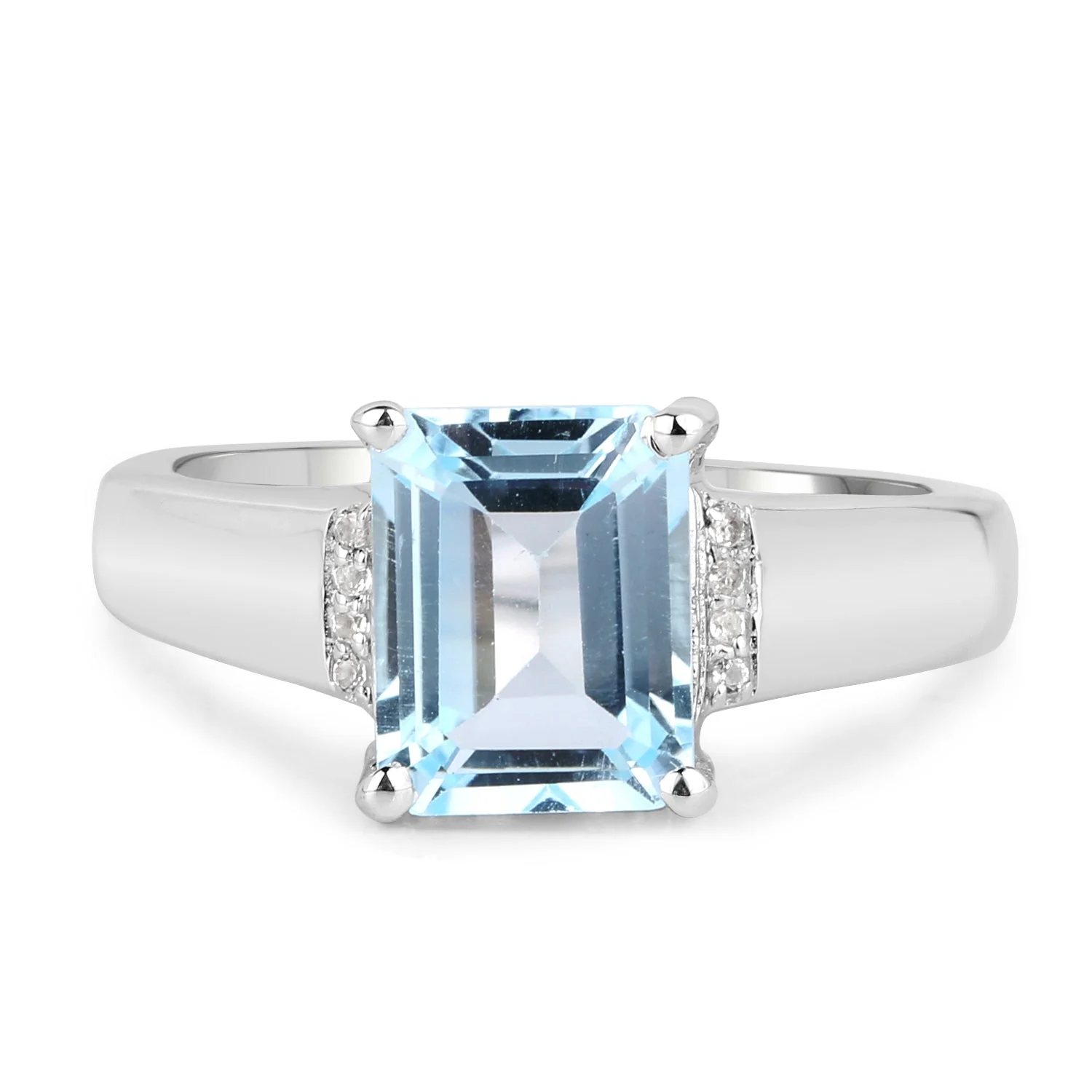 2.64 Carat Genuine Blue Topaz and White Topaz .925 Sterling Silver Ring - Image 3