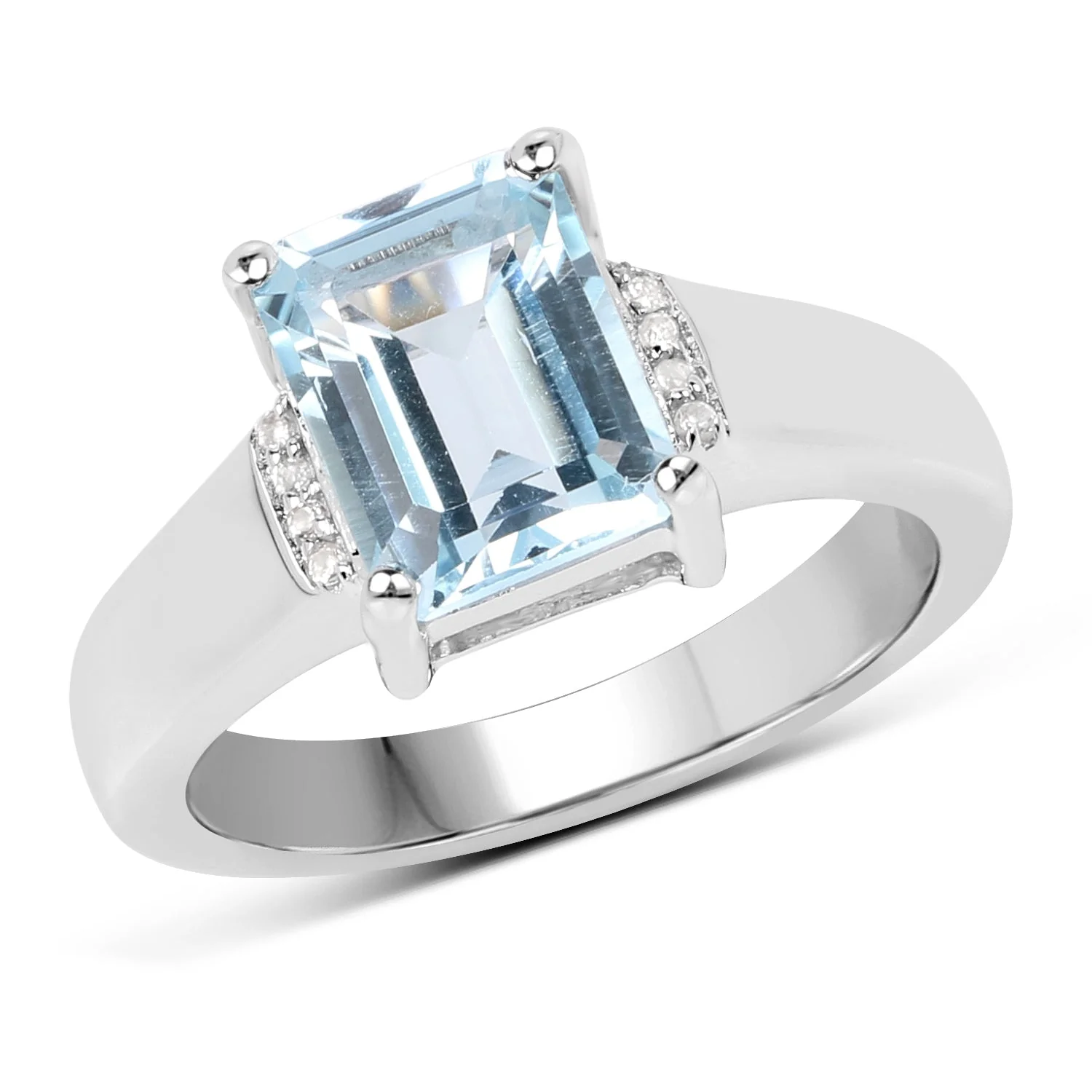 2.64 Carat Genuine Blue Topaz and White Topaz .925 Sterling Silver Ring - Image 7