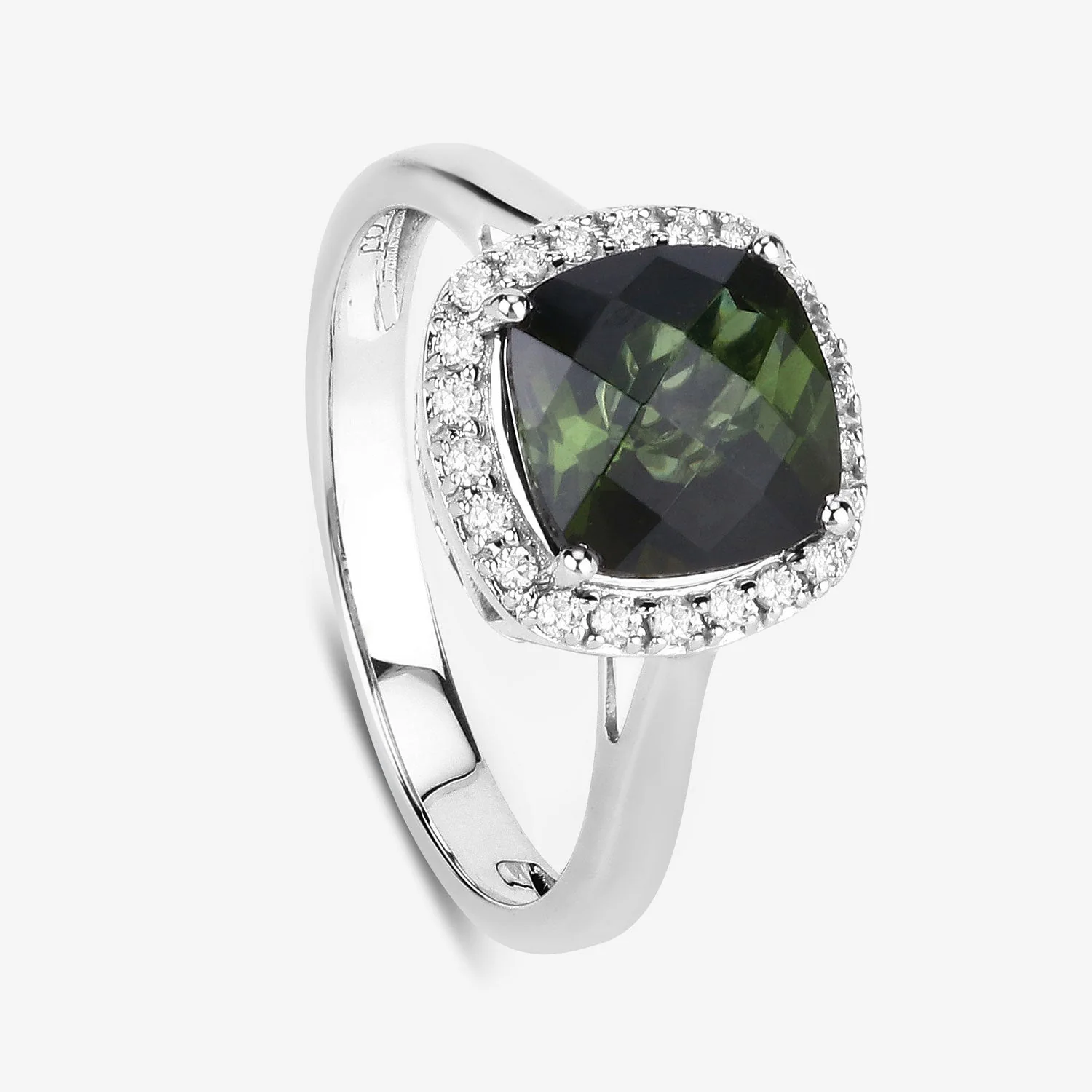 2.64 Carat Genuine Green Tourmaline and White Diamond 14K White Gold Ring - Image 2