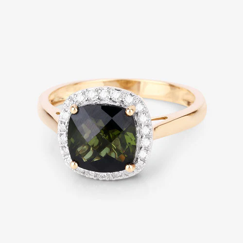 2.64 Carat Genuine Green Tourmaline and White Diamond 14K Yellow Gold Ring - Image 11