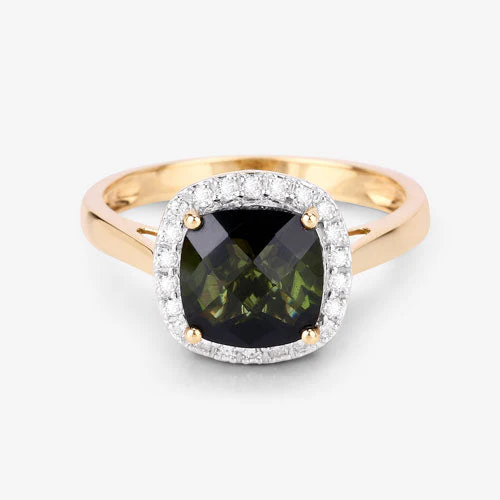 2.64 Carat Genuine Green Tourmaline and White Diamond 14K Yellow Gold Ring - Image 14