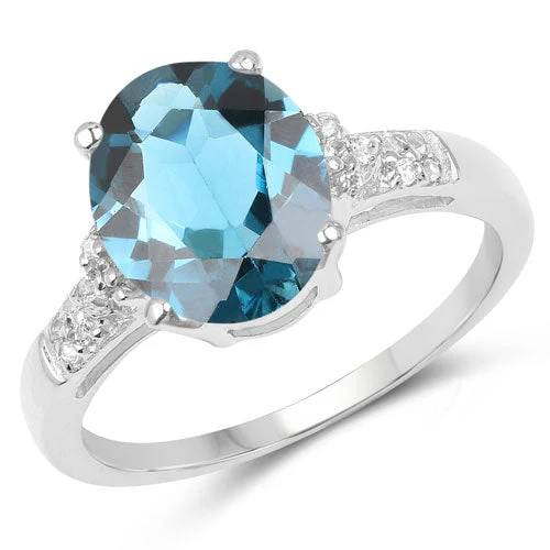 2.64 Carat Genuine London Blue Topaz and White Topaz .925 Sterling Silver Ring - Image 4