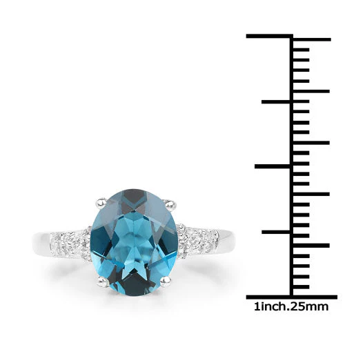 2.64 Carat Genuine London Blue Topaz and White Topaz .925 Sterling Silver Ring - Image 6