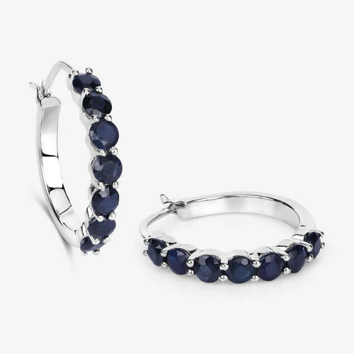 2.66 Carat Genuine Blue Sapphire .925 Sterling Silver Earrings - Image 10