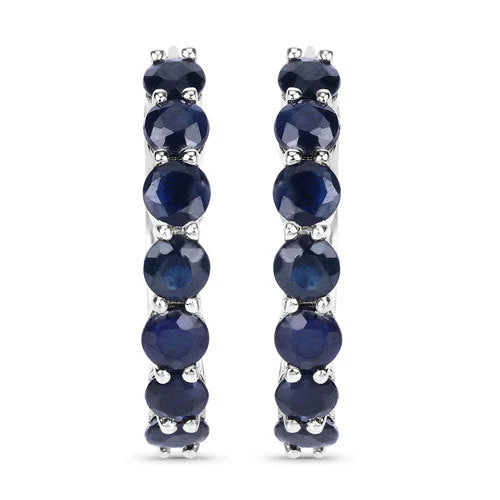 2.66 Carat Genuine Blue Sapphire .925 Sterling Silver Earrings - Image 3