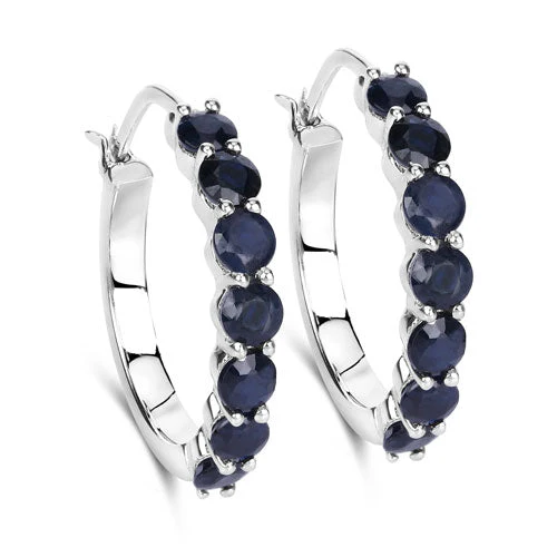 2.66 Carat Genuine Blue Sapphire .925 Sterling Silver Earrings - Image 5