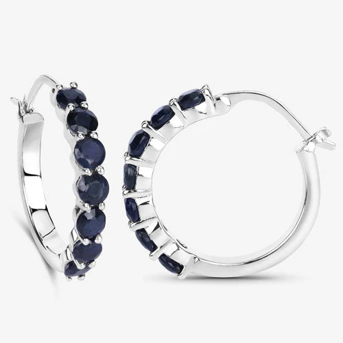 2.66 Carat Genuine Blue Sapphire .925 Sterling Silver Earrings - Image 9
