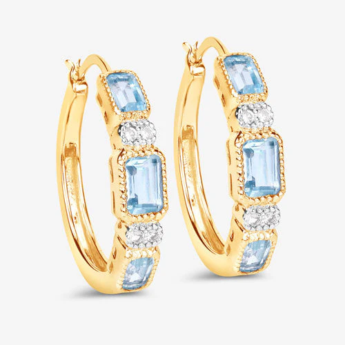 2.66 Carat Genuine Blue Topaz and White Topaz .925 Sterling Silver Earrings - Image 12