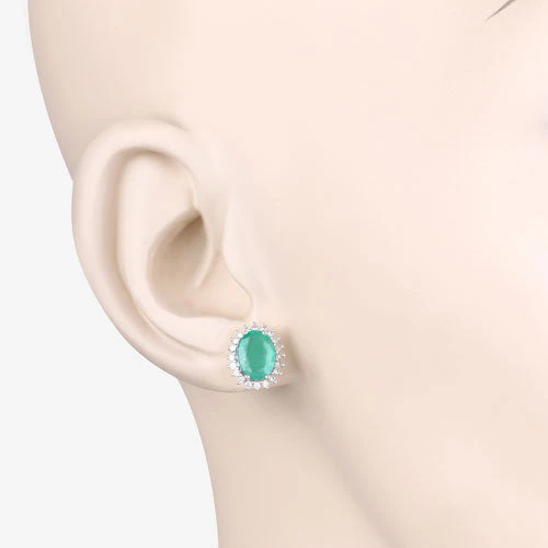 2.66 Carat Genuine Zambian Emerald and White Diamond 10K White Gold Earrings - Image 5