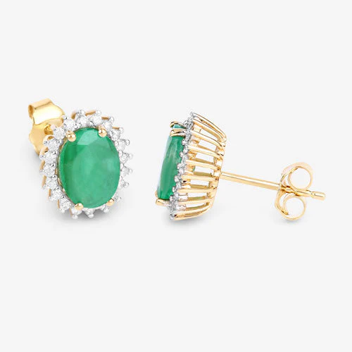 2.66 Carat Genuine Zambian Emerald and White Diamond 10K Yellow Gold Earrings - Image 8