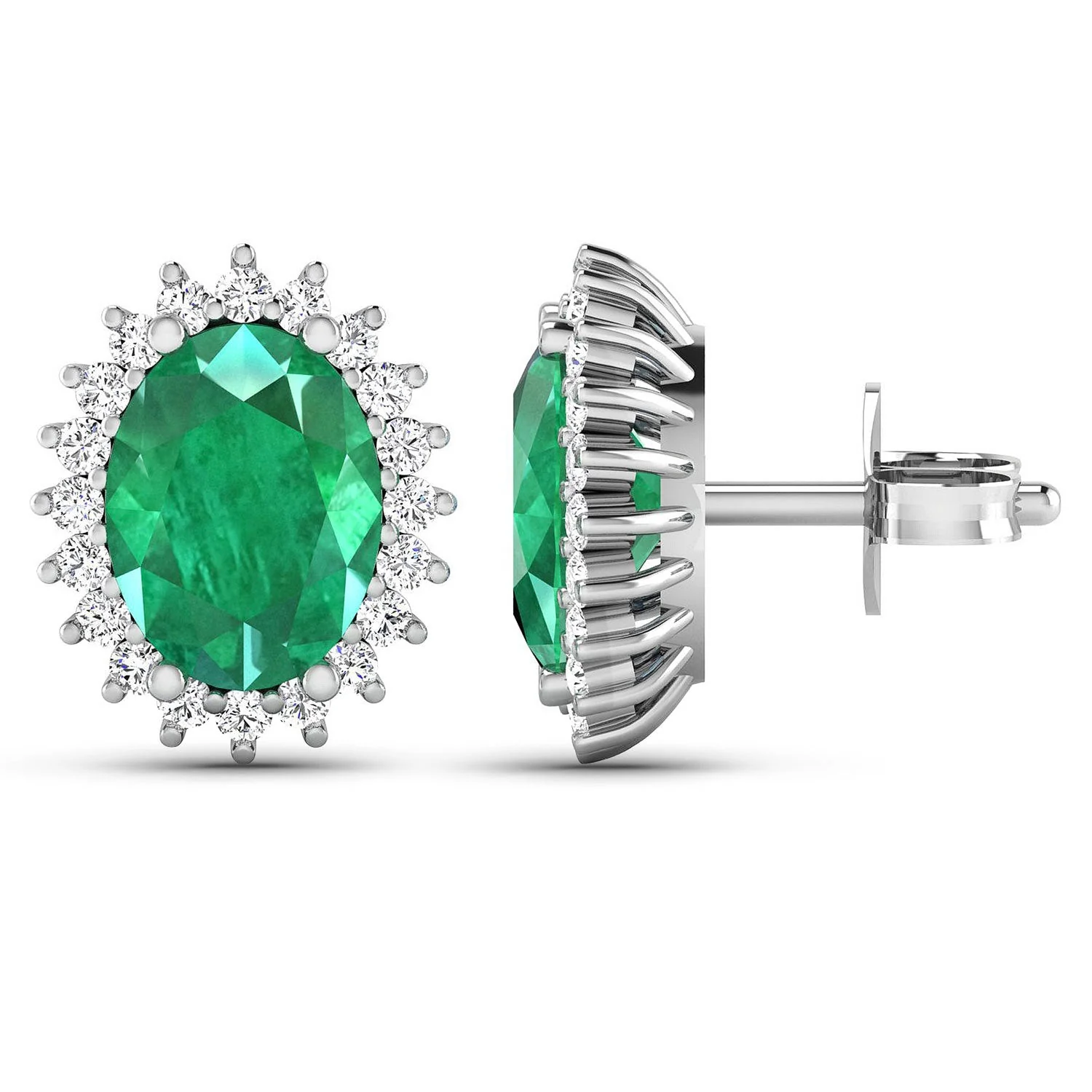 2.66 Carat Genuine Zambian Emerald and White Diamond 14K White Gold Earrings - Image 3