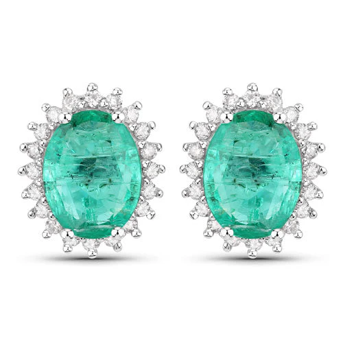 2.66 Carat Genuine Zambian Emerald and White Diamond 14K White Gold Earrings - Image 5