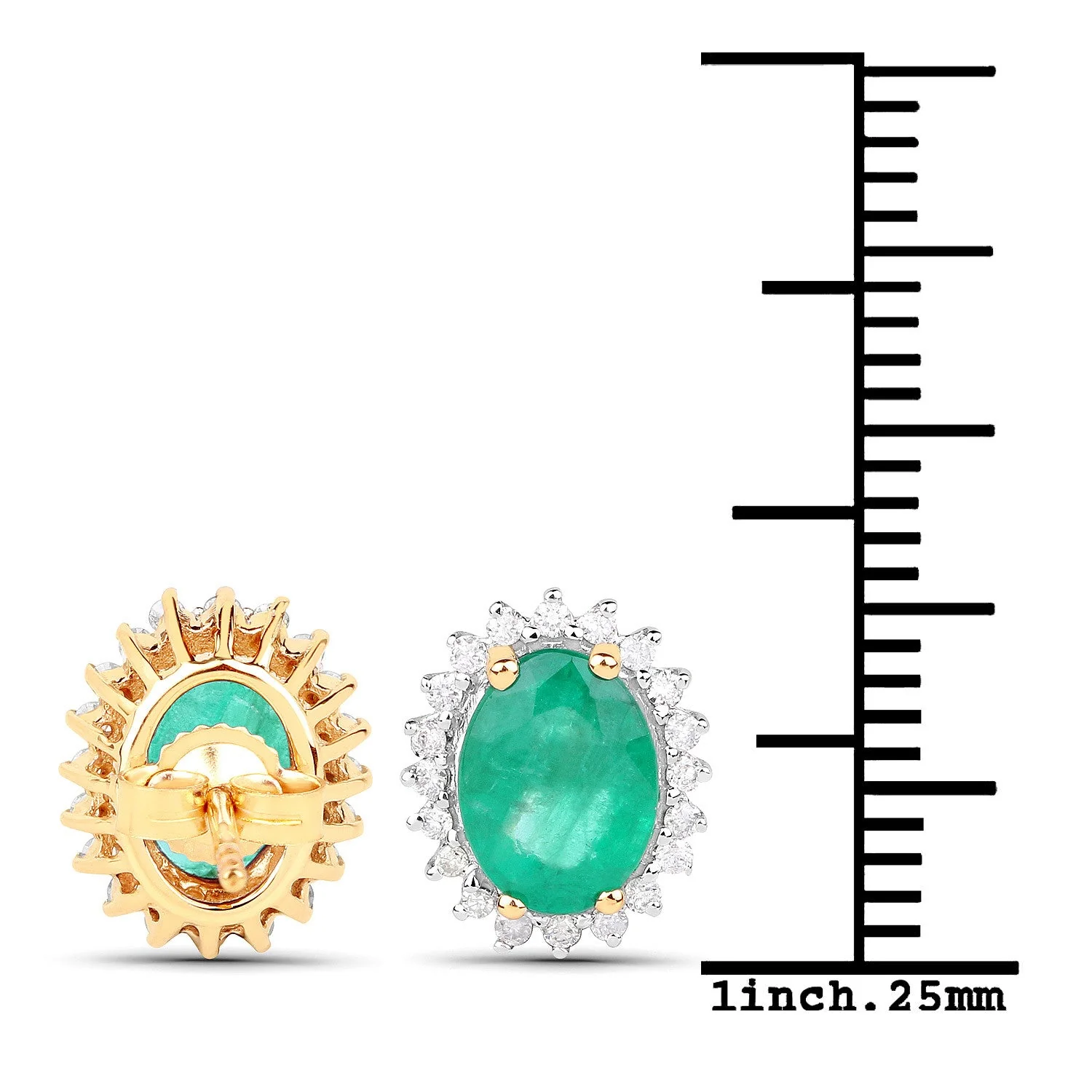 2.66 Carat Genuine Zambian Emerald and White Diamond 14K Yellow Gold Earrings - Image 3
