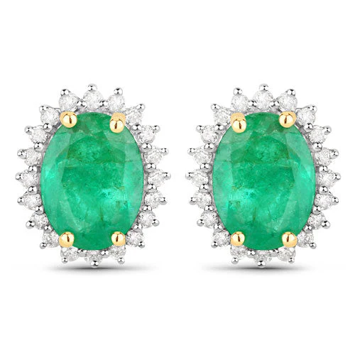2.66 Carat Genuine Zambian Emerald and White Diamond 14K Yellow Gold Earrings - Image 4
