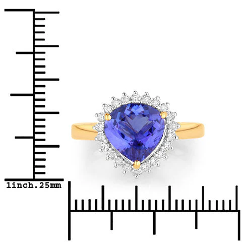 2.68 Carat Genuine Tanzanite and White Diamond 14K Yellow Gold Ring - Image 3