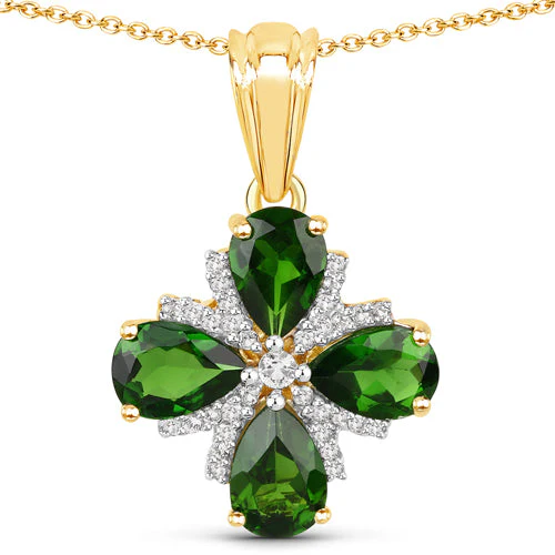 2.70 Carat Genuine Chrome Diopside and White Topaz .925 Sterling Silver Pendant - Image 2