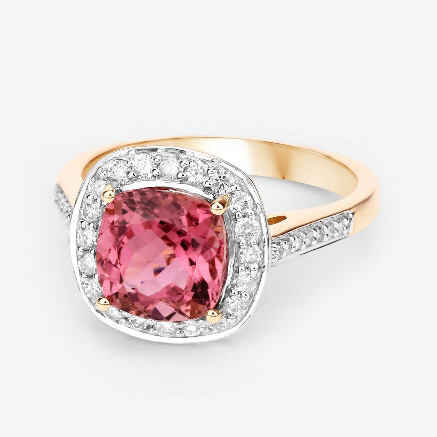 2.71 Carat Genuine Royal Pink Tourmaline and White Diamond 14K Yellow Gold Ring - Image 4