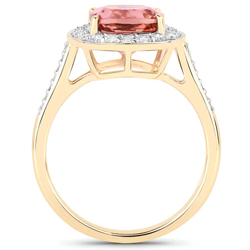 2.71 Carat Genuine Royal Pink Tourmaline and White Diamond 14K Yellow Gold Ring - Image 6